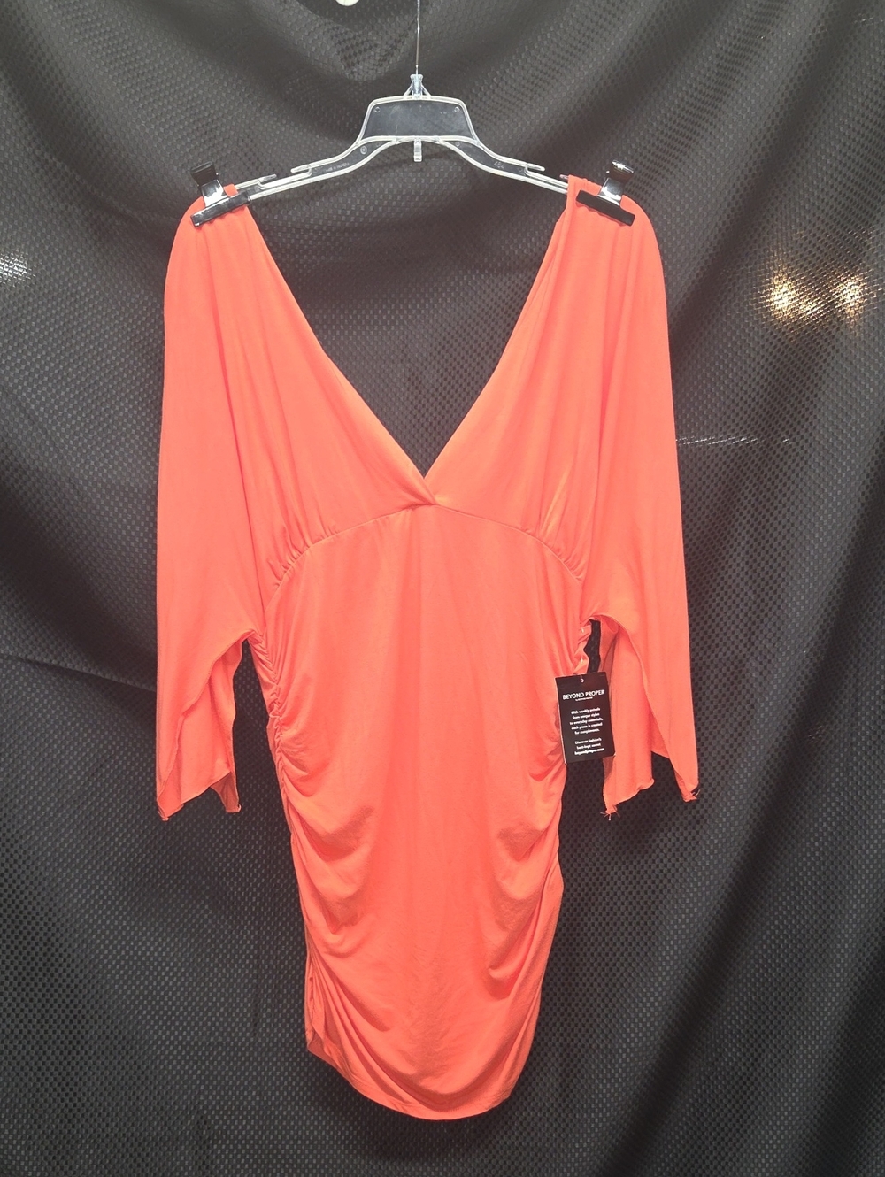 Boston Proper Coral-Orange V-Neck Womens Ruched Mini Dress L